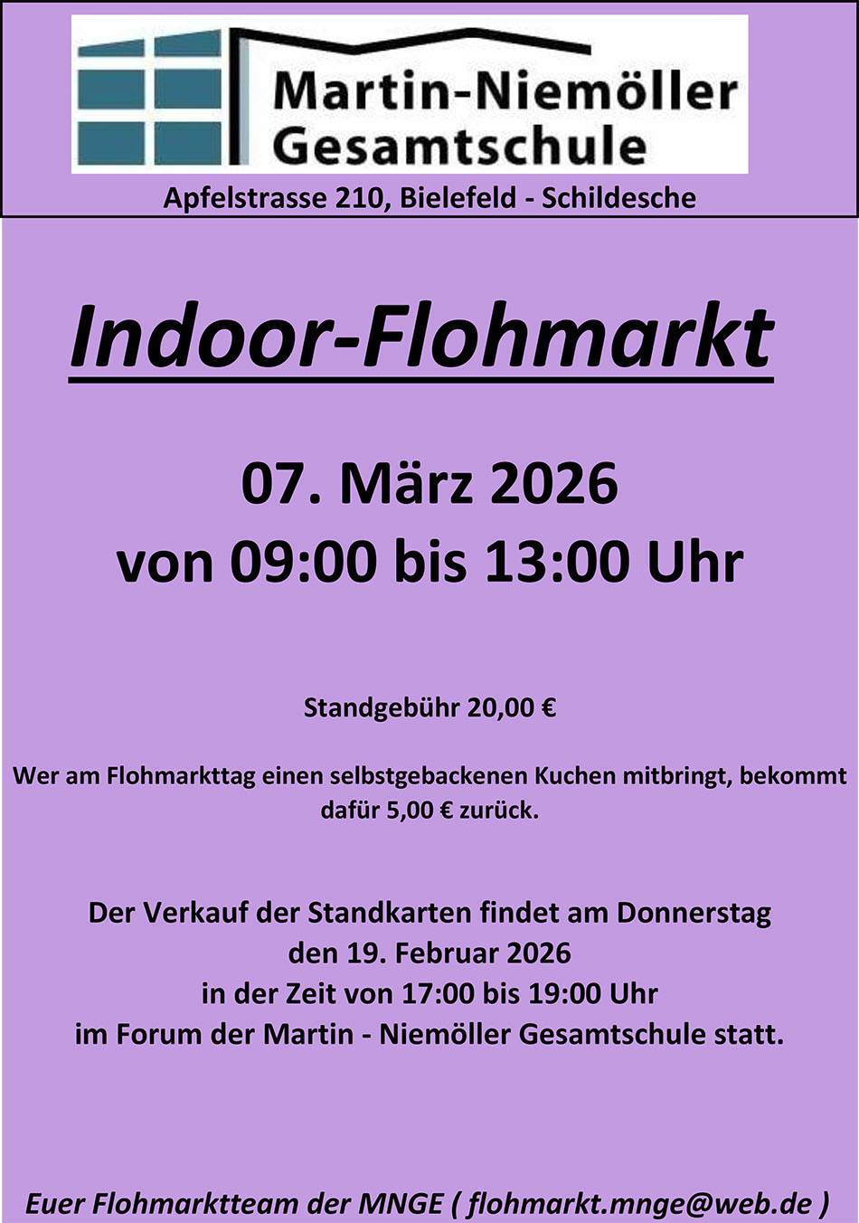 Flohmarkt März 2026, MNGE, Aushang